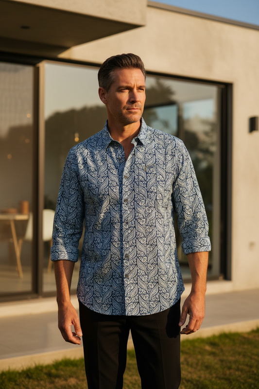 Southloom Jaipur Pure Cotton Block Printed Shirt for Men in Full Sleeve (3XL)