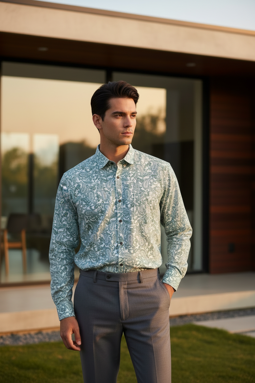 Southloom Jaipur Pure Cotton Block Printed Shirt for Men in Full Sleeve (2XL)