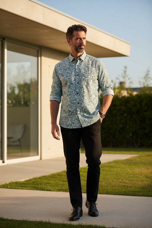 Southloom Jaipur Pure Cotton Block Printed Shirt for Men in Full Sleeve (3XL)
