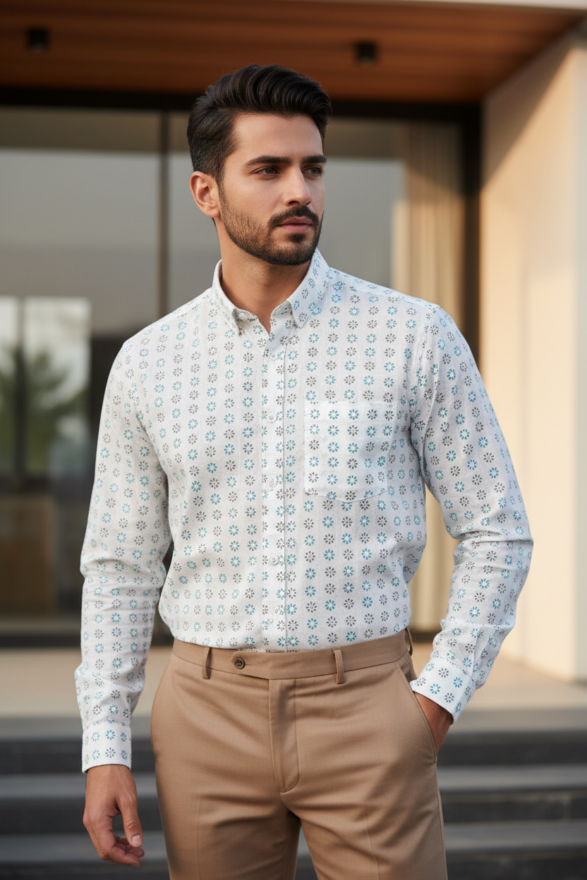 Southloom Jaipur Pure Cotton Block Printed Shirt for Men in Full Sleeve (2XL)