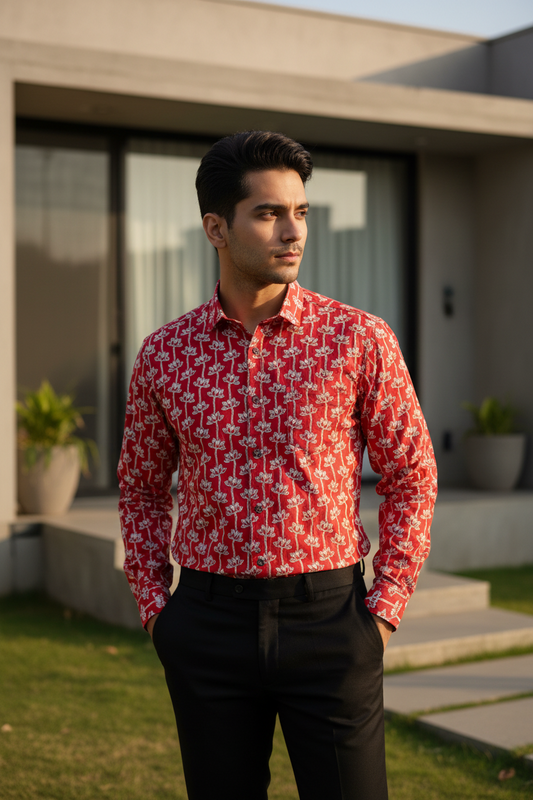 Southloom Jaipur Pure Cotton Block Printed Shirt for Men in Full Sleeve