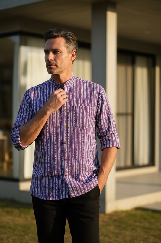 Southloom Jaipur Pure Cotton Block Printed Shirt for Men in Full Sleeve (3XL)