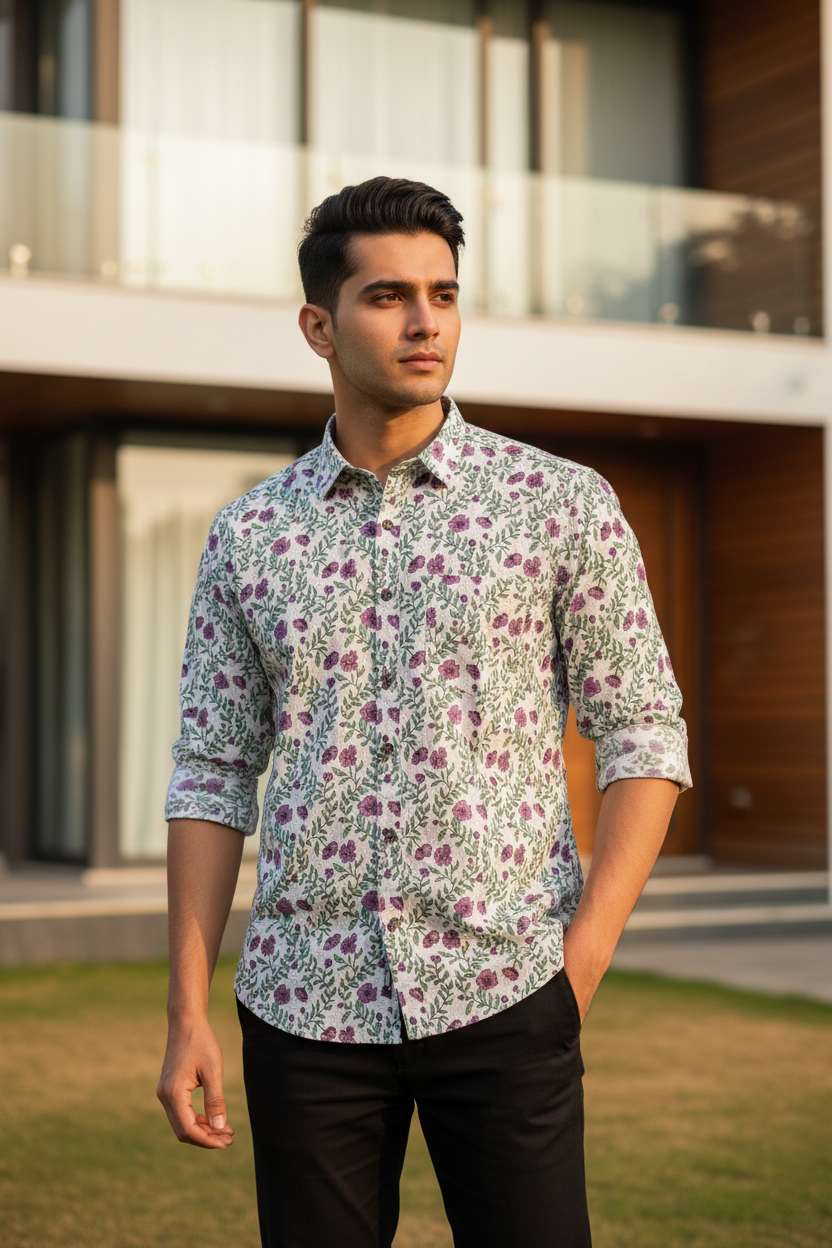 Southloom Jaipur Pure Cotton Block Printed Shirt for Men in Full Sleeve (2XL)