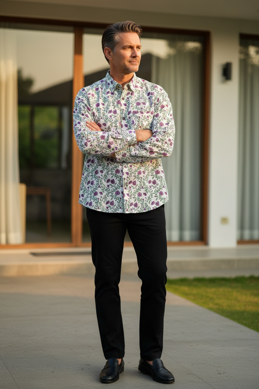 Southloom Jaipur Pure Cotton Block Printed Shirt for Men in Full Sleeve (2XL)