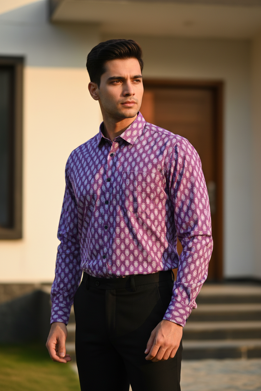 Southloom Jaipur Pure Cotton Block Printed Shirt for Men in Full Sleeve