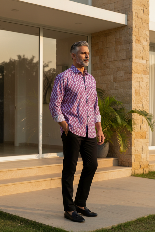 Southloom Jaipur Pure Cotton Block Printed Shirt for Men in Full Sleeve