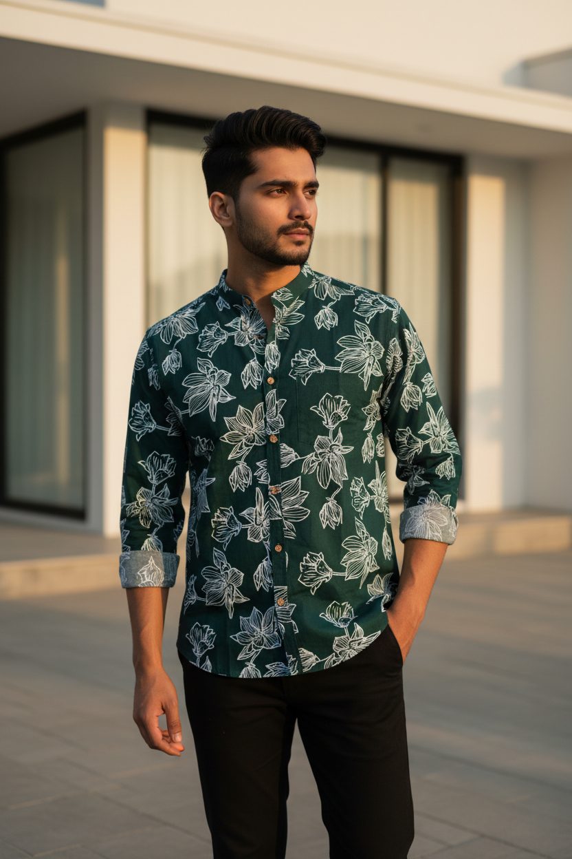 Southloom Jaipur Pure Cotton Block Printed Shirt for Men in Full Sleeve (3XL)