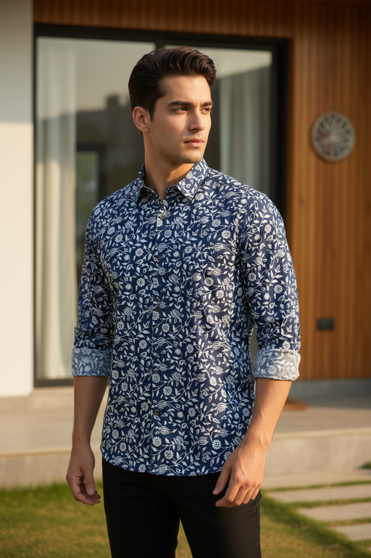 Southloom Jaipur Pure Cotton Block Printed Shirt for Men in Full Sleeve