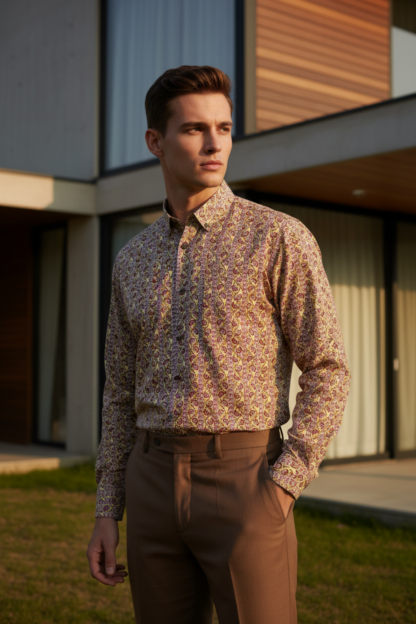 Southloom Jaipur Pure Cotton Block Printed Shirt for Men in Full Sleeve (3XL)