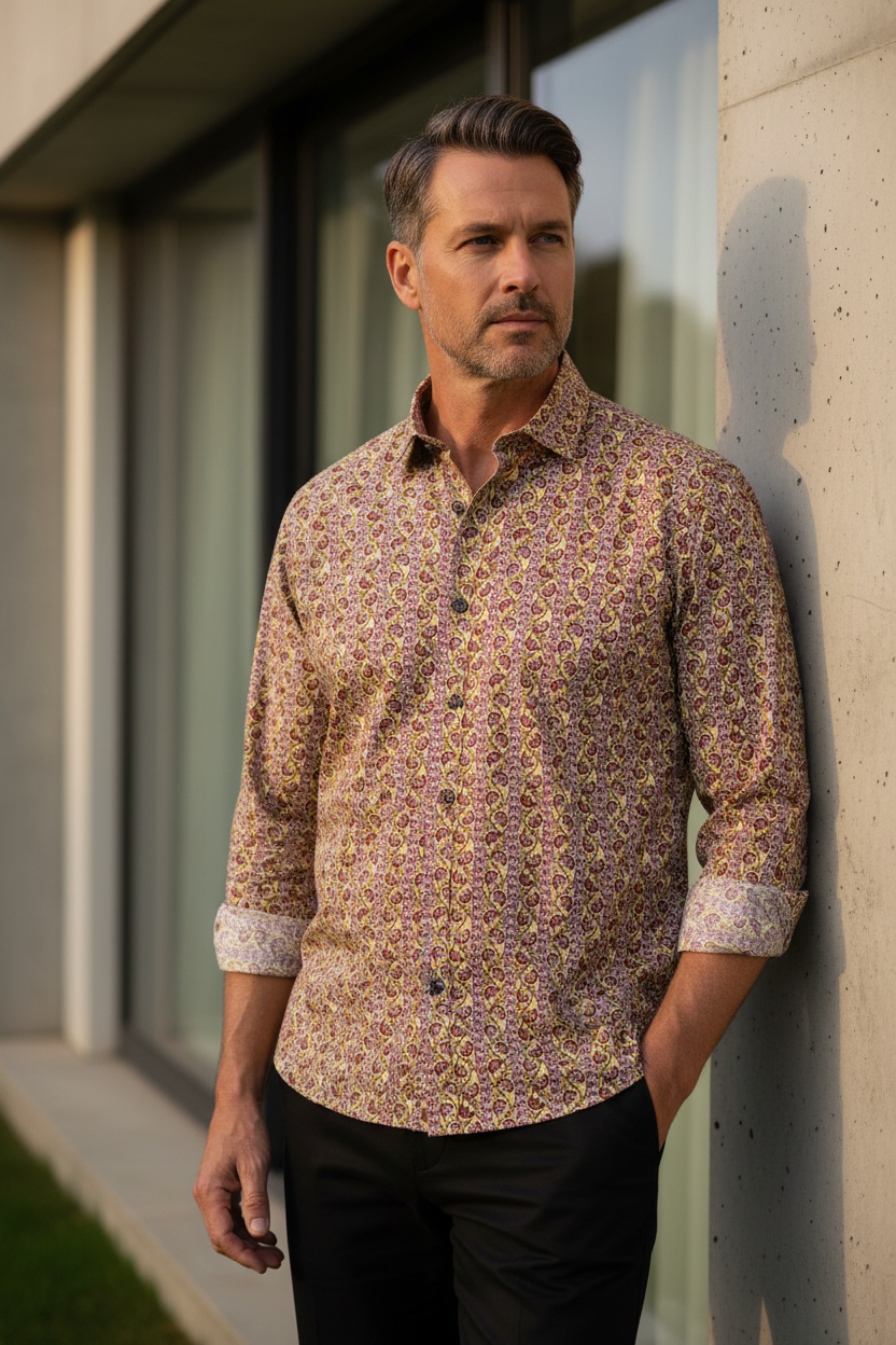 Southloom Jaipur Pure Cotton Block Printed Shirt for Men in Full Sleeve (3XL)