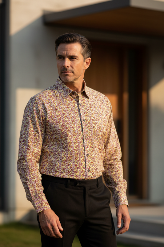 Southloom Jaipur Pure Cotton Block Printed Shirt for Men in Full Sleeve (2XL)