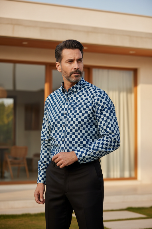 Southloom Jaipur Pure Cotton Block Printed Shirt for Men in Full Sleeve (3XL)