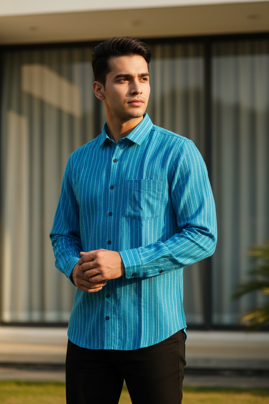 Southloom Jaipur Pure Cotton Block Printed Shirt for Men in Full Sleeve (3XL)