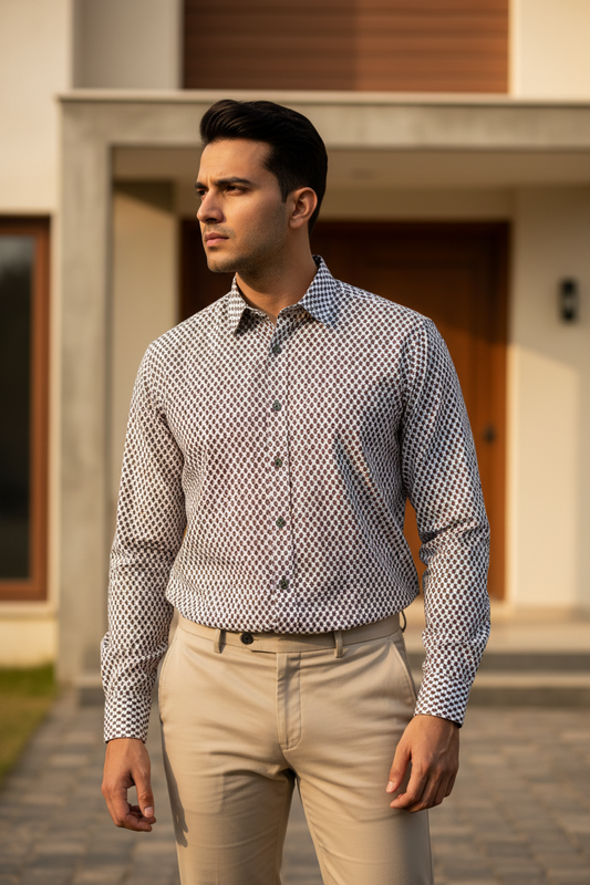 Southloom Jaipur Pure Cotton Block Printed Shirt for Men in Full Sleeve (2XL)