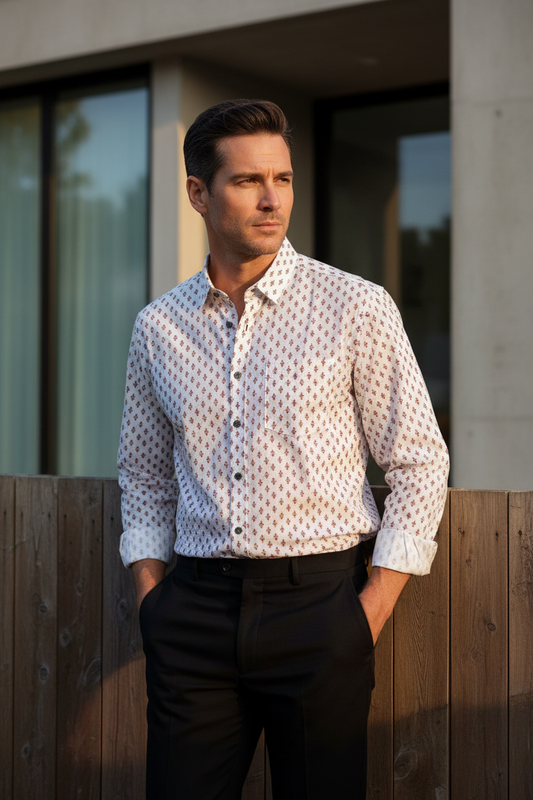 Southloom Jaipur Pure Cotton Block Printed Shirt for Men in Full Sleeve (2XL)