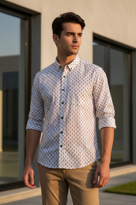 Southloom Jaipur Pure Cotton Block Printed Shirt for Men in Full Sleeve (2XL)