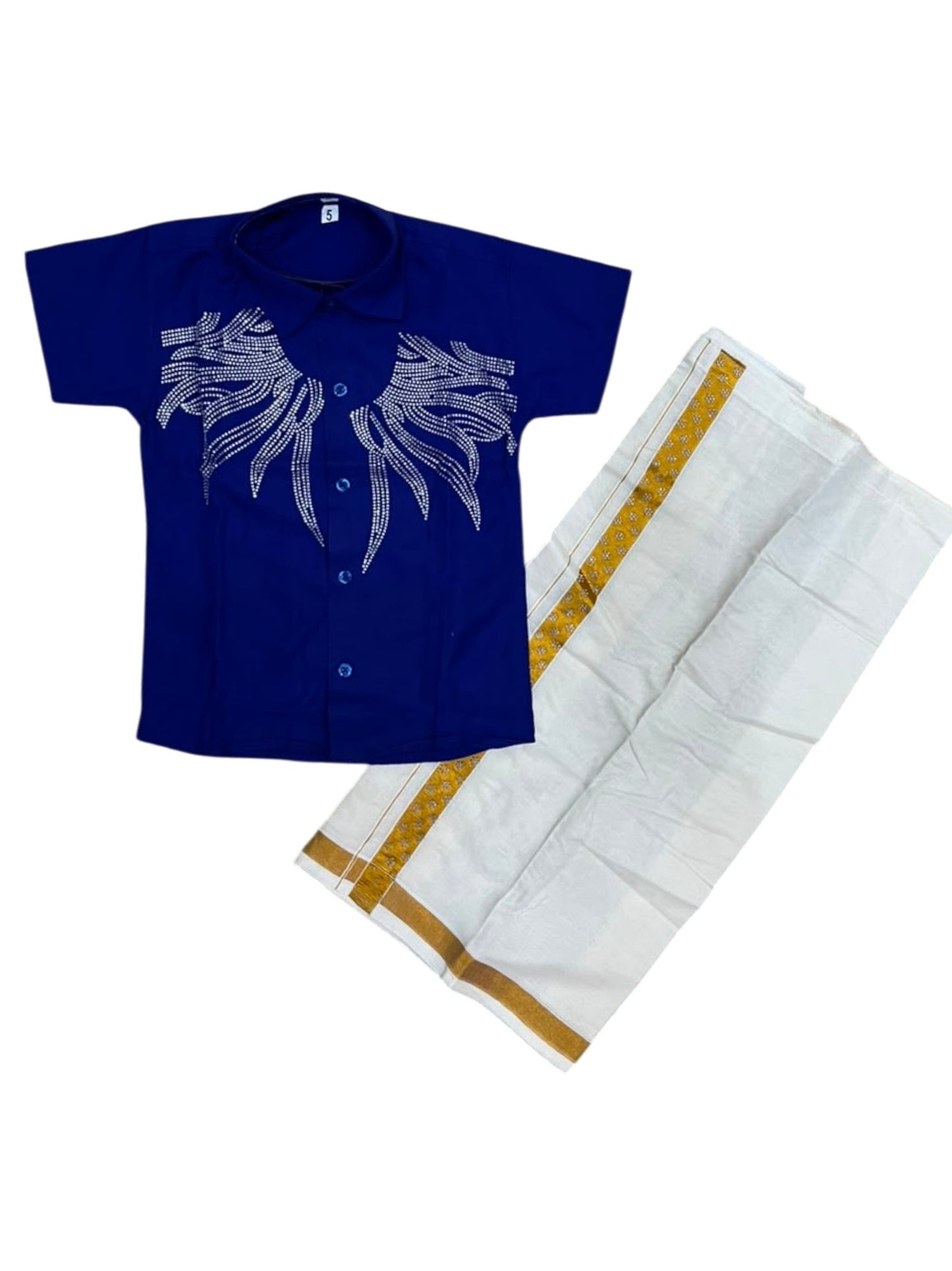 Southloom Cotton Stone Work Kids's Combo (Shirt + Velcro Mundu) SLKCOMBO