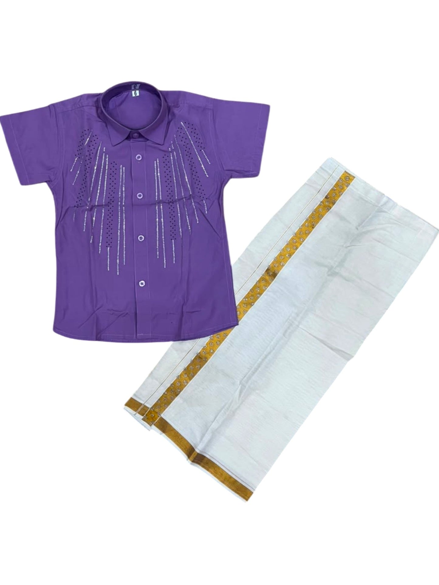 Southloom Cotton Stone Work Kids's Combo (Shirt + Velcro Mundu) SLKCOMBO