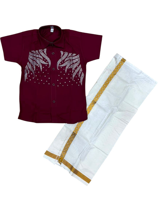 Southloom Cotton Stone Work Kids's Combo (Shirt + Velcro Mundu) SLKCOMBO