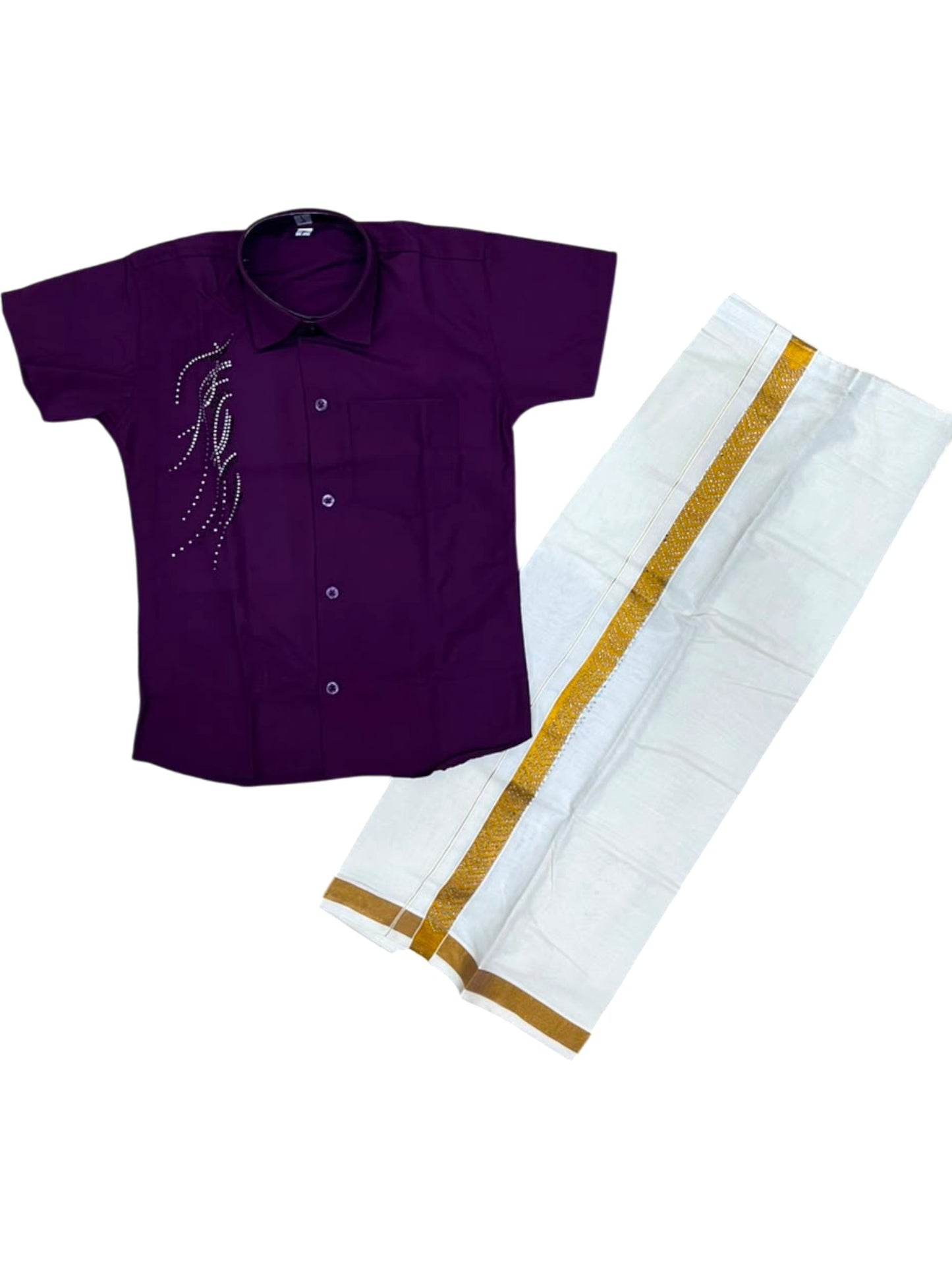 Southloom Cotton Stone Work Kids's Combo (Shirt + Velcro Mundu) SLKCOMBO