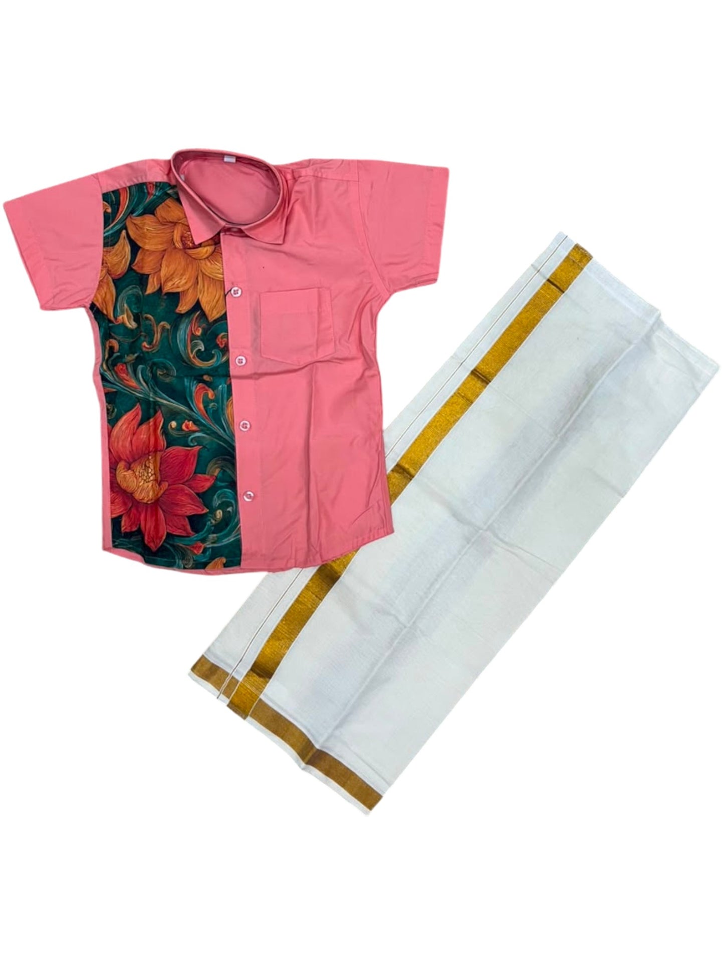 Southloom Cotton Digital Printed Kids's Combo (Shirt + Velcro Mundu) SLKCOMBO