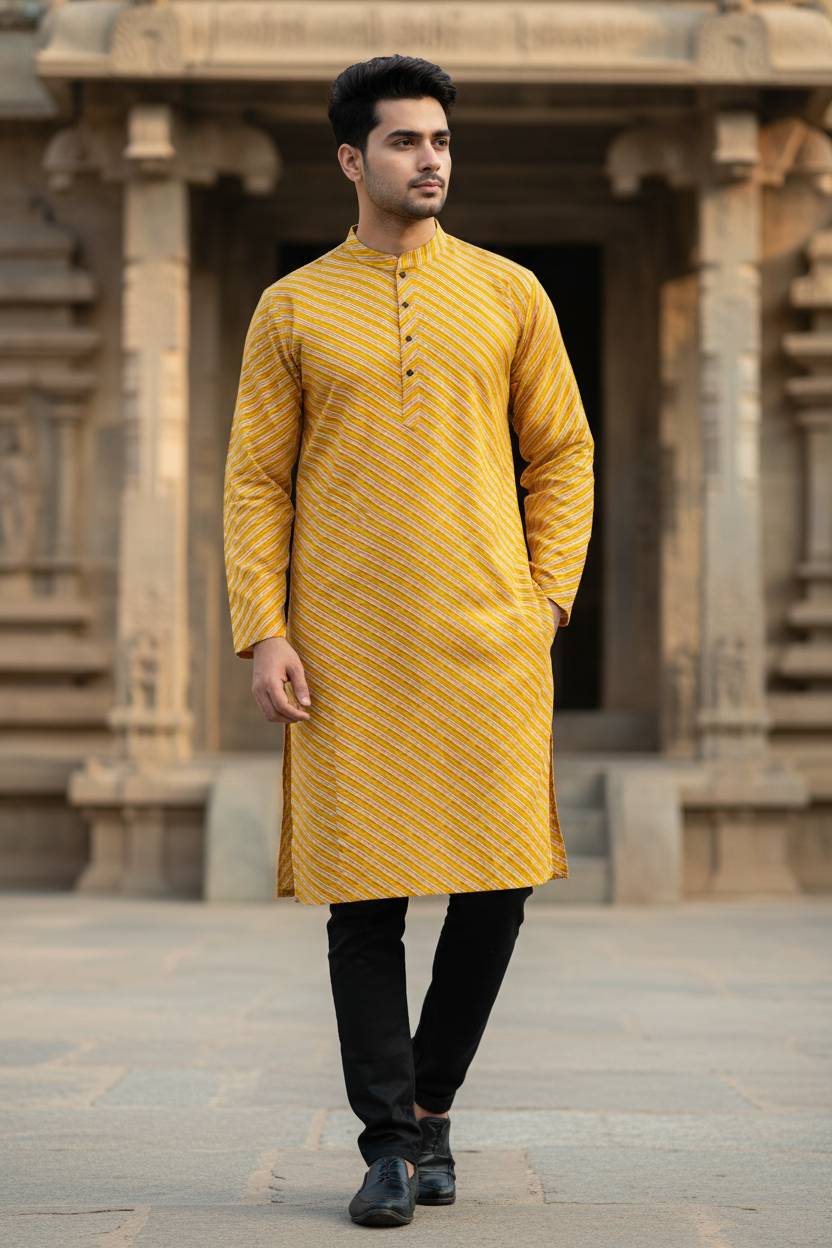 Southloom Pure Cotton Jaipur Printed Long Kurta for Men