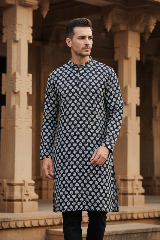 Southloom Pure Cotton Jaipur Printed Long Kurta for Men