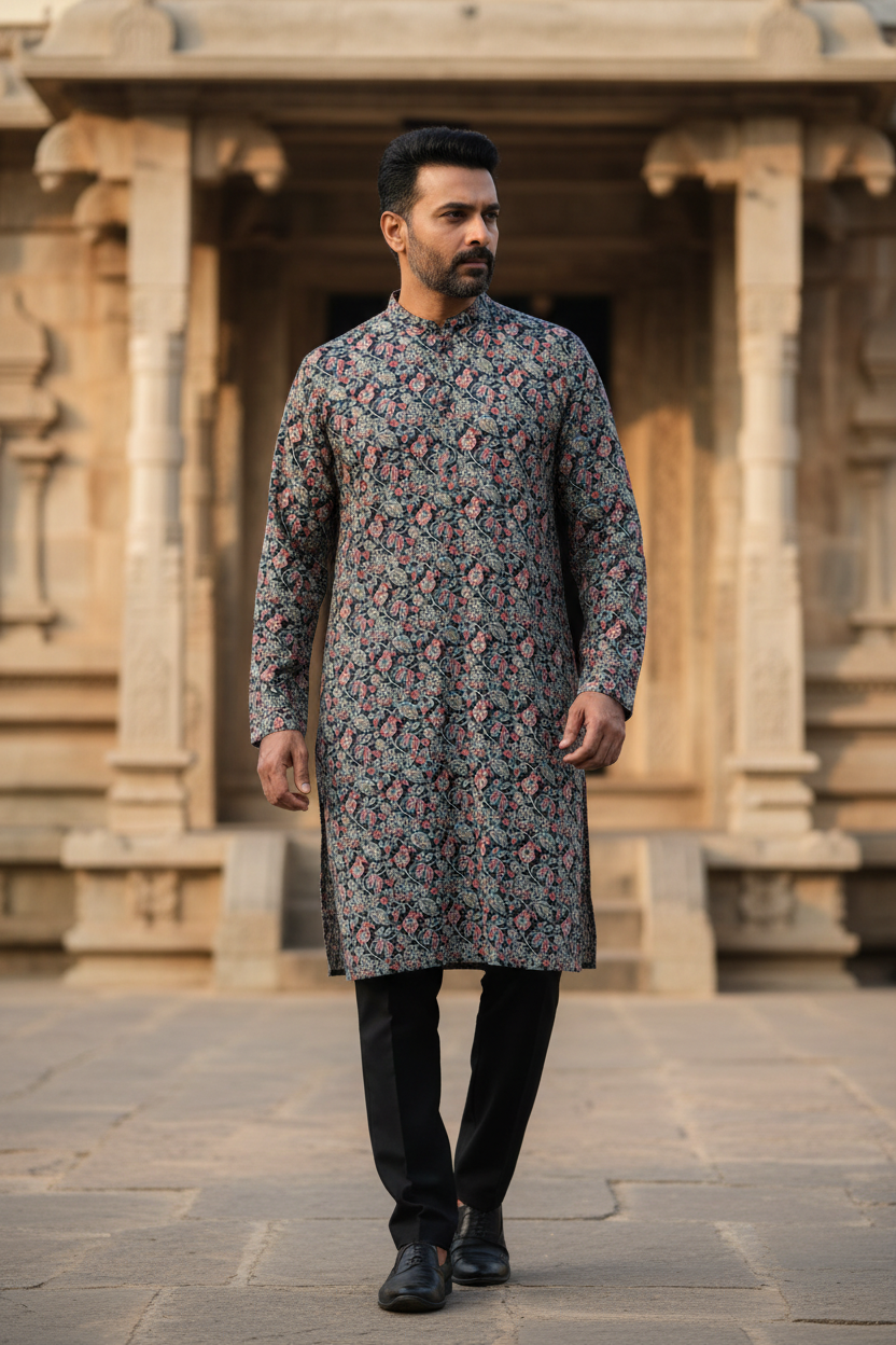 Southloom Pure Cotton Jaipur Printed Long Kurta for Men