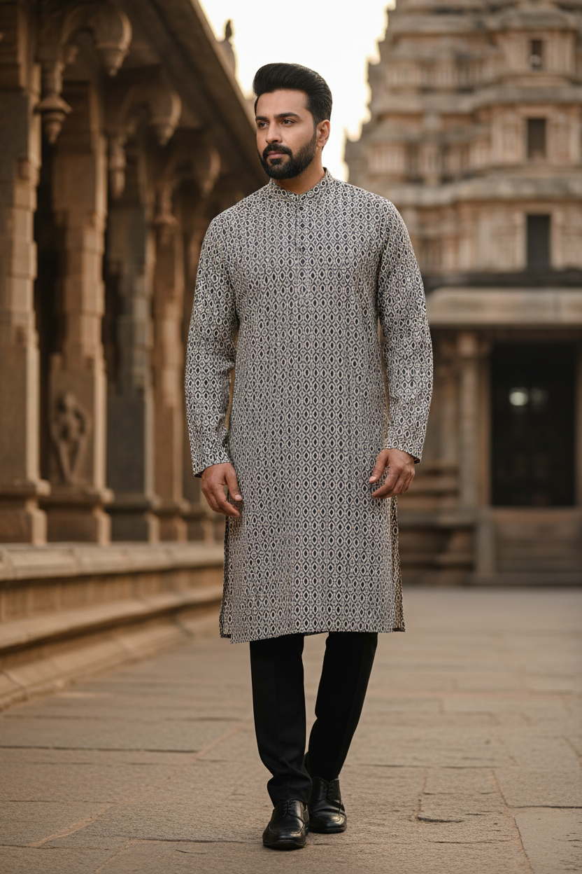 Southloom Pure Cotton Jaipur Printed Long Kurta for Men