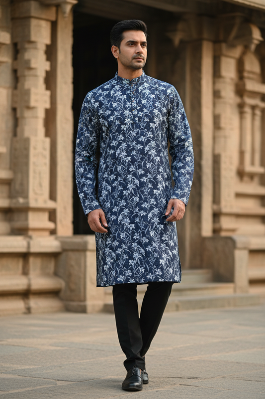 Southloom Pure Cotton Jaipur Printed Long Kurta for Men