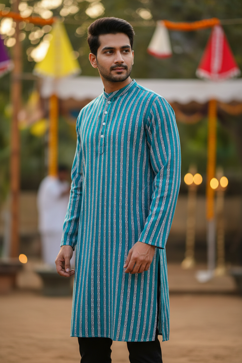 Southloom Pure Cotton Jaipur Printed Long Kurta for Men