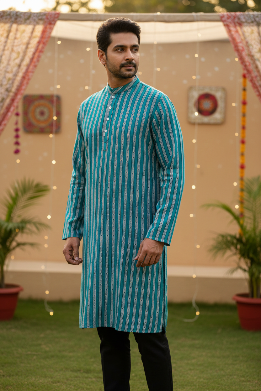 Southloom Pure Cotton Jaipur Printed Long Kurta for Men