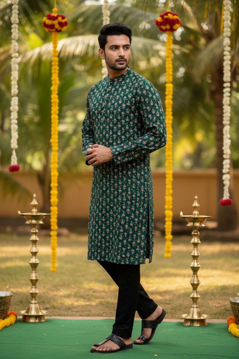 Southloom Pure Cotton Jaipur Printed Long Kurta for Men