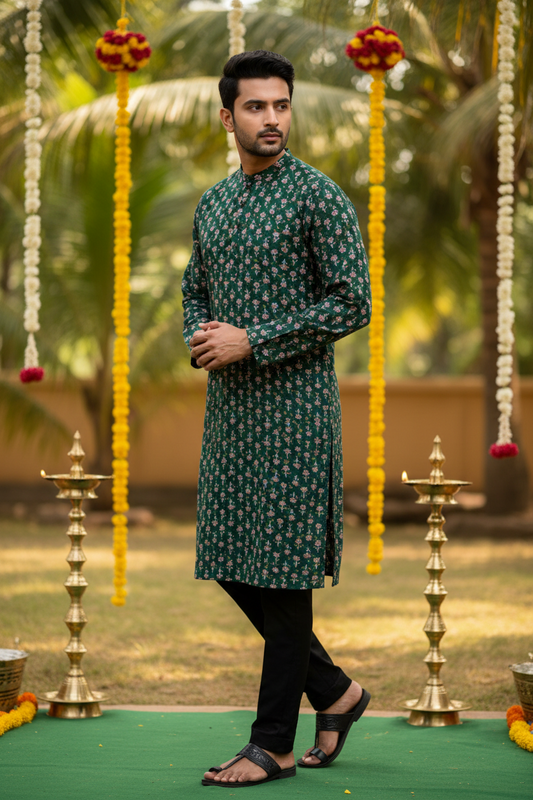 Southloom Pure Cotton Jaipur Printed Long Kurta for Men