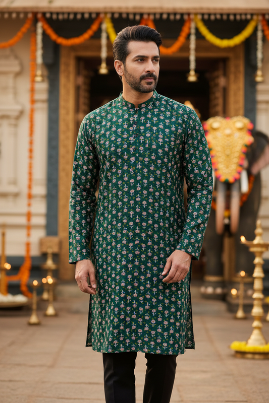 Southloom Pure Cotton Jaipur Printed Long Kurta for Men