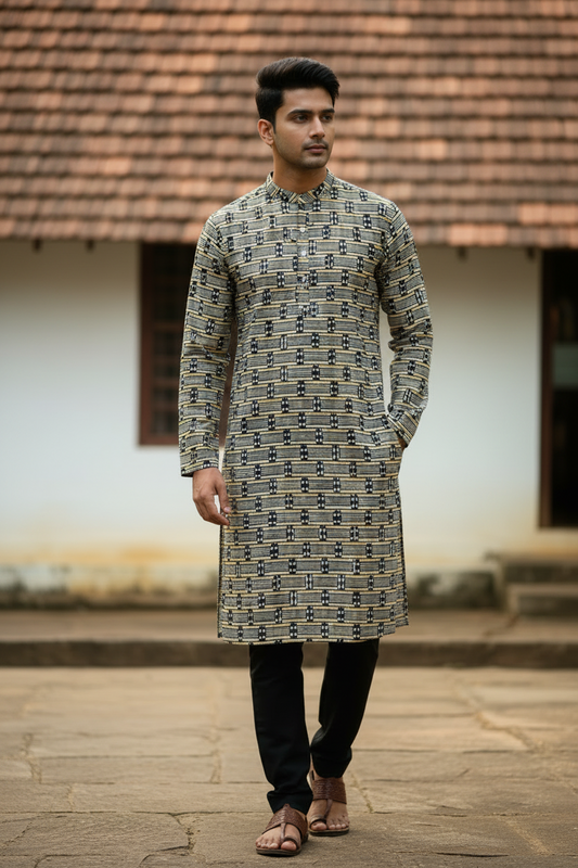 Southloom Pure Cotton Jaipur Printed Long Kurta for Men