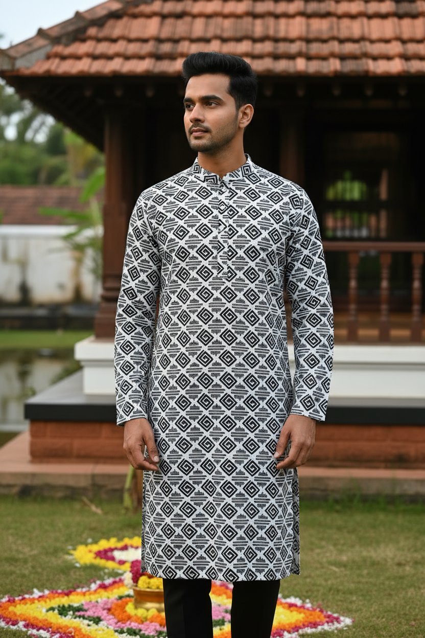 Southloom Pure Cotton Jaipur Printed Long Kurta for Men