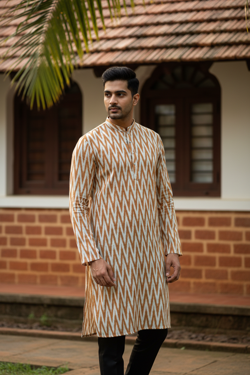 Southloom Pure Cotton Jaipur Printed Long Kurta for Men