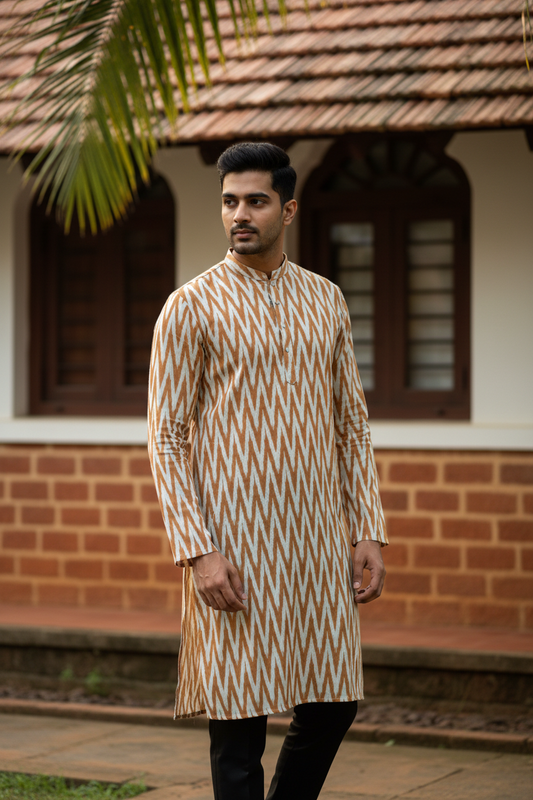 Southloom Pure Cotton Jaipur Printed Long Kurta for Men