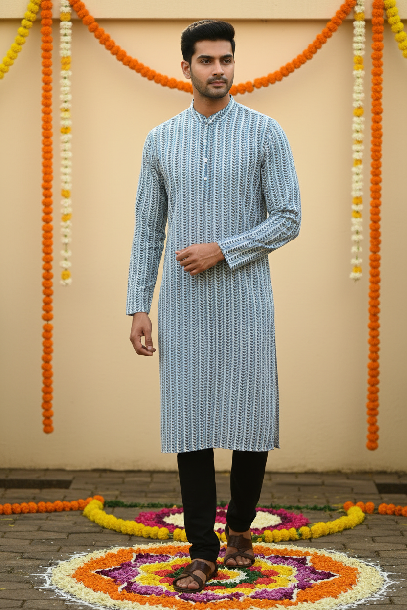Southloom Pure Cotton Jaipur Printed Long Kurta for Men