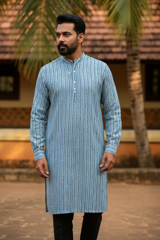 Southloom Pure Cotton Jaipur Printed Long Kurta for Men