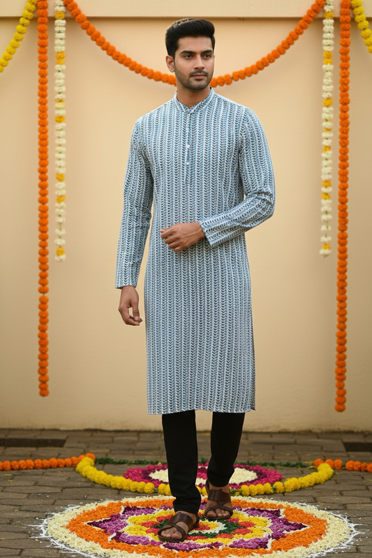 Southloom Pure Cotton Jaipur Printed Long Kurta for Men