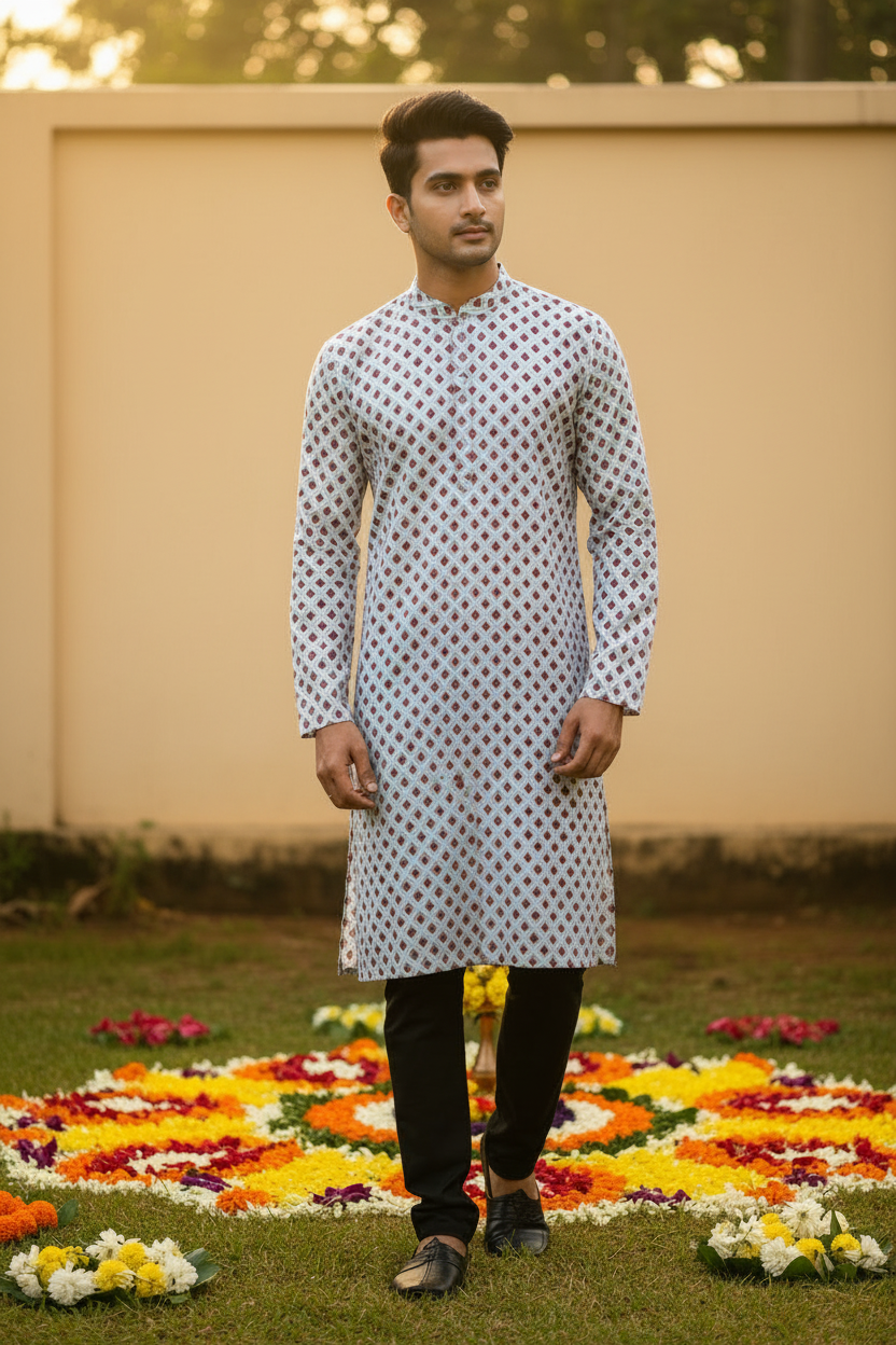 Southloom Pure Cotton Jaipur Printed Long Kurta for Men