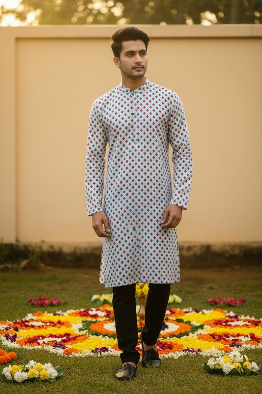 Southloom Pure Cotton Jaipur Printed Long Kurta for Men