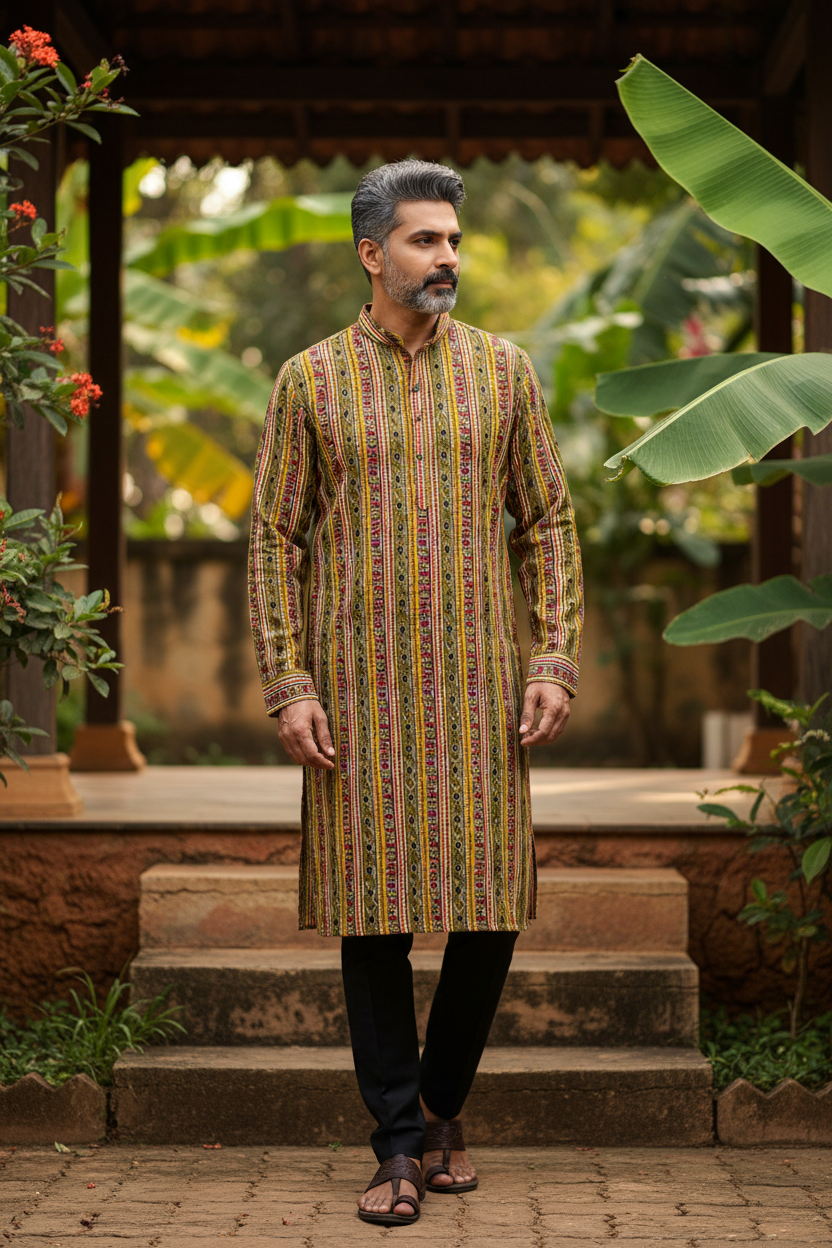 Southloom Pure Cotton Jaipur Printed Long Kurta for Men
