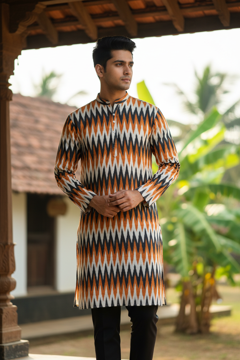 Southloom Pure Cotton Jaipur Printed Long Kurta for Men