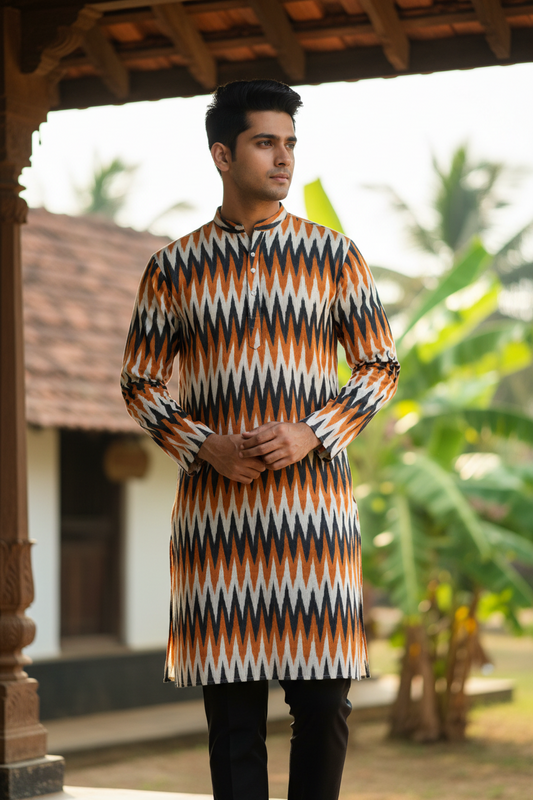 Southloom Pure Cotton Jaipur Printed Long Kurta for Men