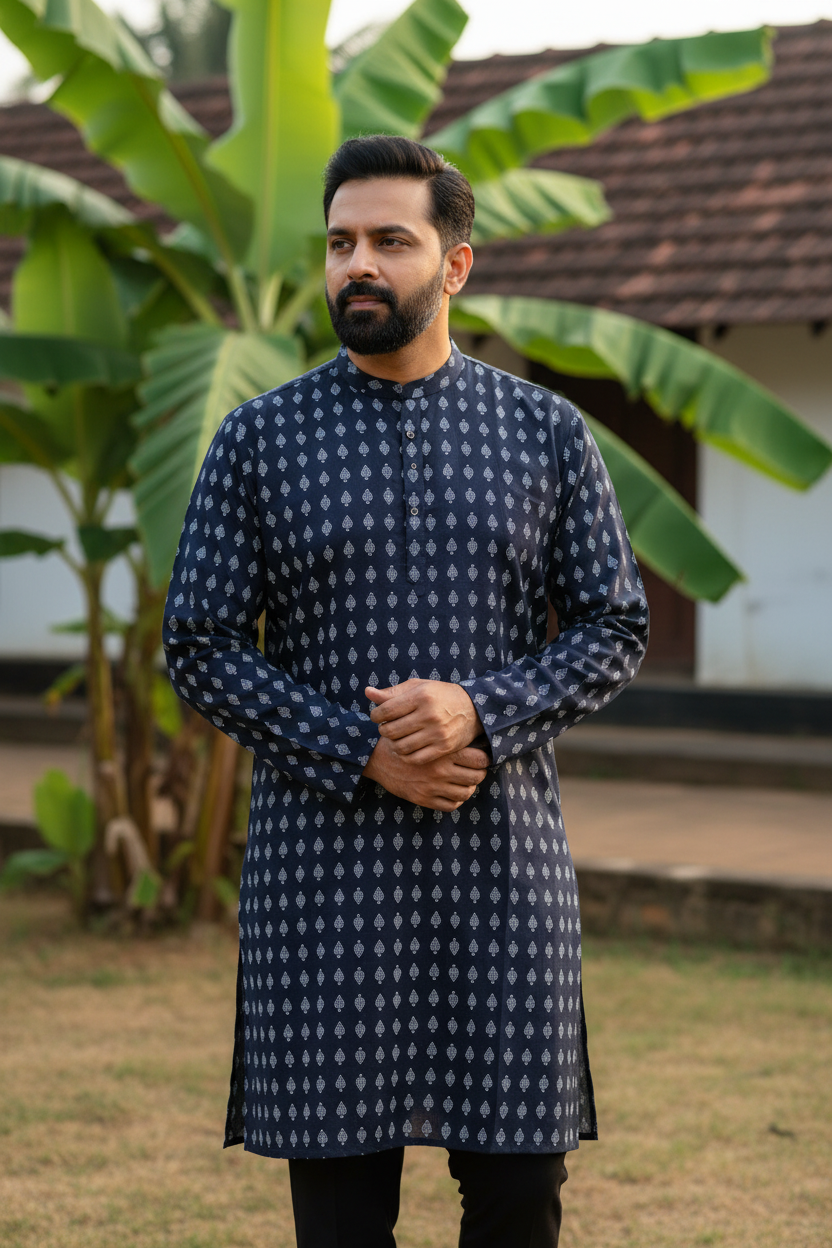 Southloom Pure Cotton Jaipur Printed Long Kurta for Men