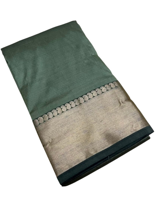 Southloom Silk Saree with Plain Body And Paisley Border in Green