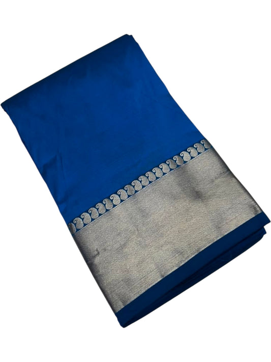 Southloom Silk Saree with Plain Body And Paisley Border in Blue